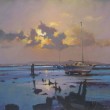 peter_wileman_original_painting_Moon_Rising_over_Caldy_Beach Artist Peter Wileman art original painting picture oil seascape