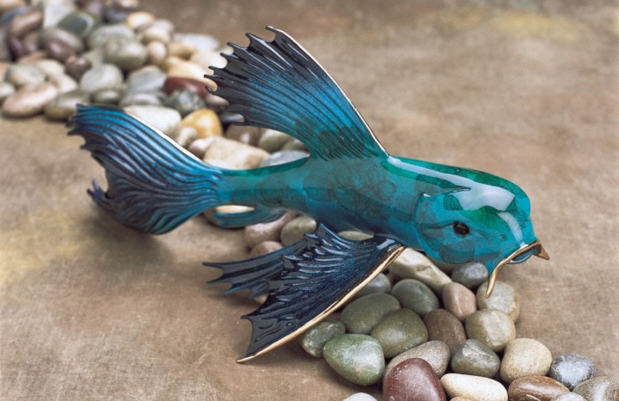 Big Blue Frogman Tim Cotterill Bronze Sculpture koi fish art
