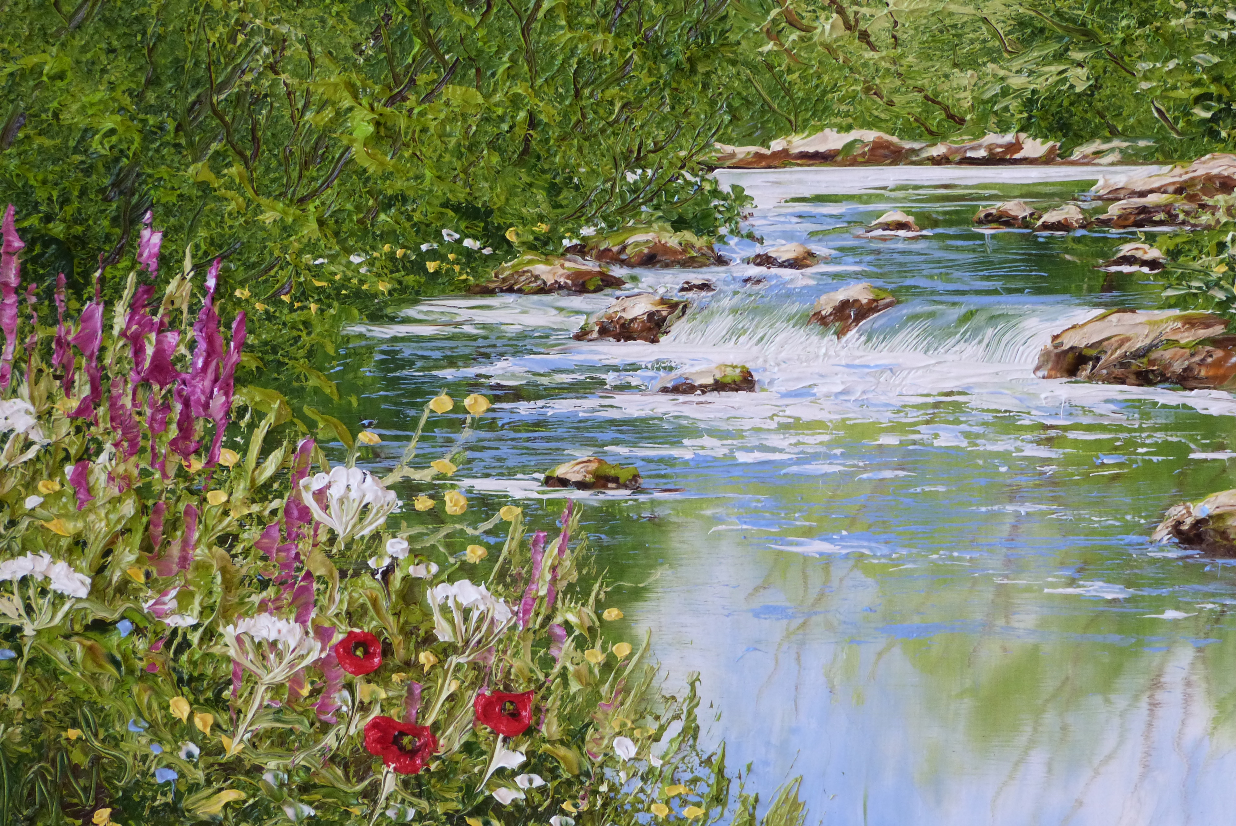 Spring River Flowers By Terry Evans Original Oil Painting Ebay