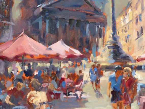 Cafés Outside Pantheon Trevor Lingard Original oil art