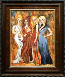 todd white original painting chasing foxes red head four women