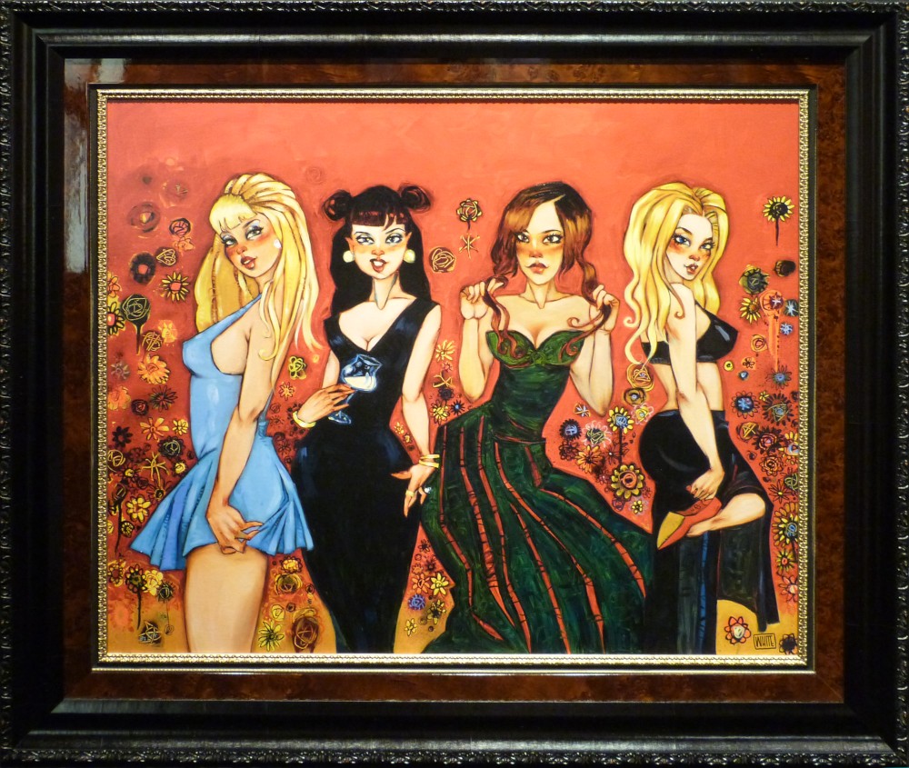 todd white original painting sugar shack four women at a party