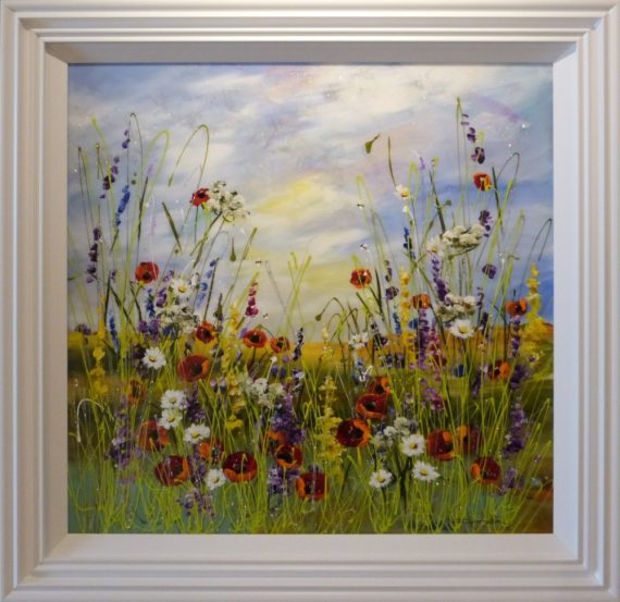Busy Bee in the Summer Meadow by Rozanne Bell original painting