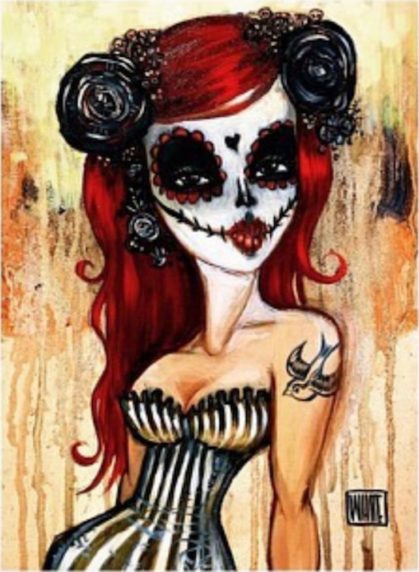 Fallen Sparrow todd white skull face mexican festival painting
