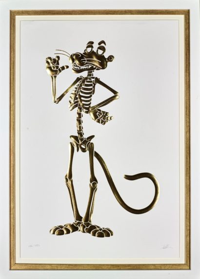 pink panther gold skeleton art limited edition print