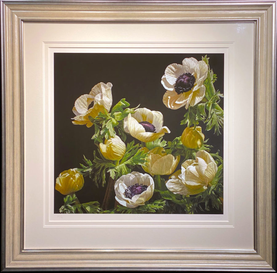 mia tarney floral print white anemones wall art